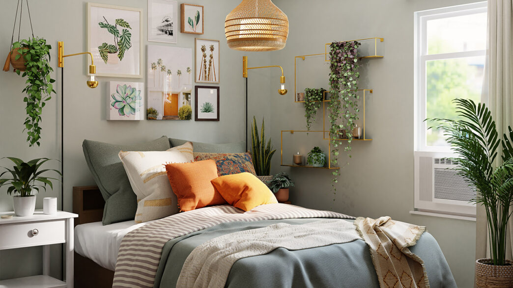 寝室に飾られた観葉植物